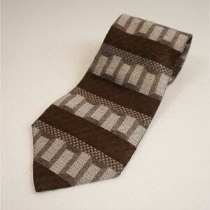 Pierre Cardin Brown & Silver Silk Geometric Pattern Necktie